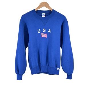 Vtg Russell Athletic USA Crewneck Sweatshirt S Unisex Embroidered Blue Olympics